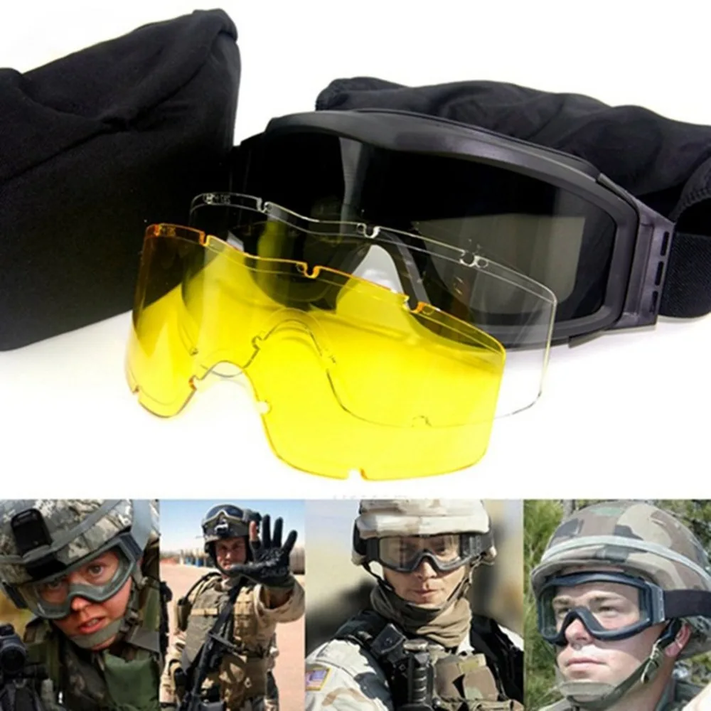 Tactical Camping Cycling Protective S67 Goggles Glassess Eyewear Eye Protective Dustproof with 3 Lens for CS Game Airsoft Safety