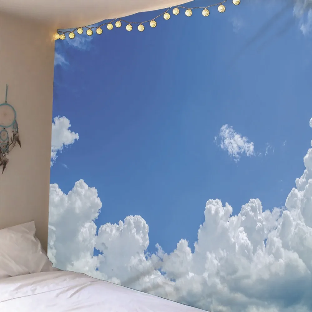 

Blue sky and white clouds Tapestry wall hanging Thin Polyester Beach Towel Backdrop Home Decoration Wall Art Multiple sizes