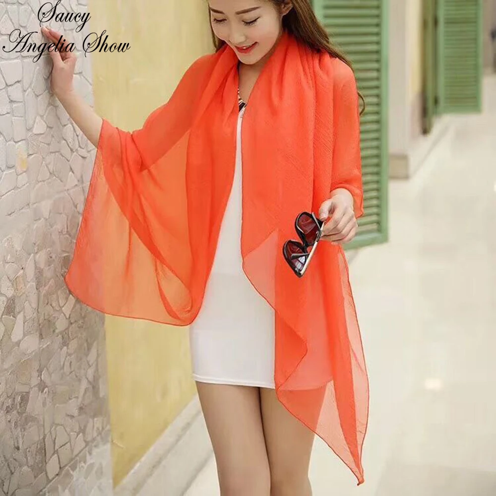 

70Cm*170Cm Summer Silk Scarf Women Sheer Sun Protection Neckerchief Female DIY Shoulder Wraps Holiday Beach Wear Tops Head Shawl