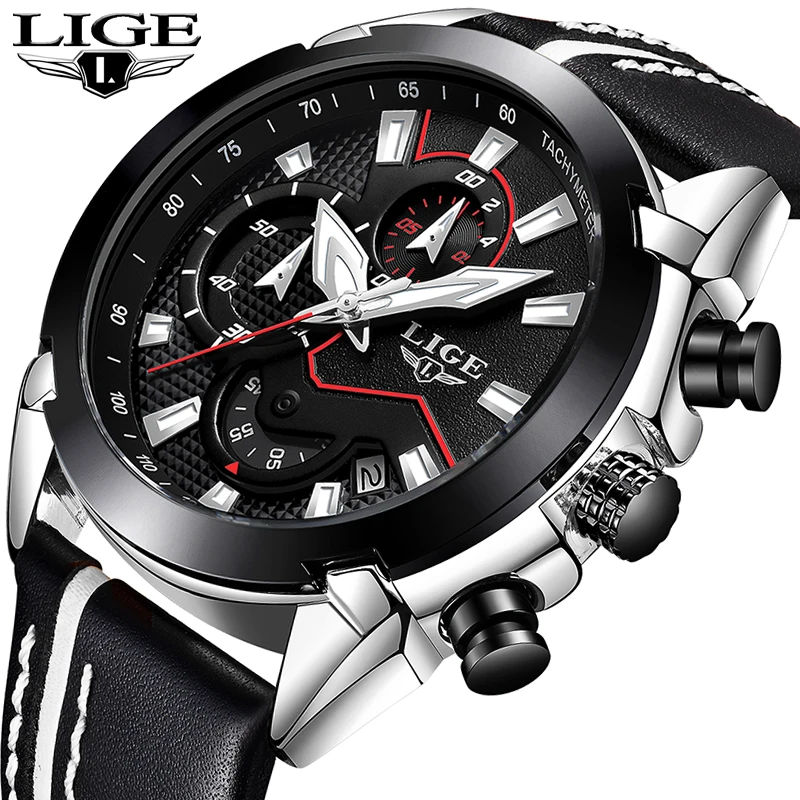 

LIGE Men's Casual Sport Quartz Watch Mens Watches Top Brand Luxury Quartz-watch Leather Strap Military Watch Relogio Masculino
