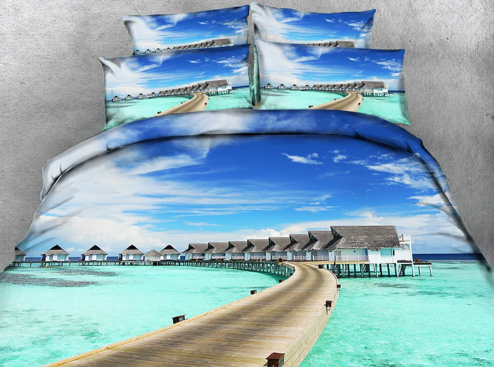 

Bridge stretched over the sea under blue sky 3d effect photo bed linen can be customized photo pattern