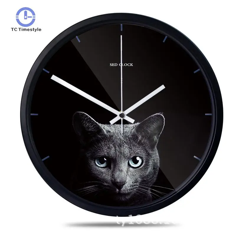 

Wall Clock Black Cat Round Modern Design Creative Living Room Home Decoration Accessories Silent Quartz Wall Clocks