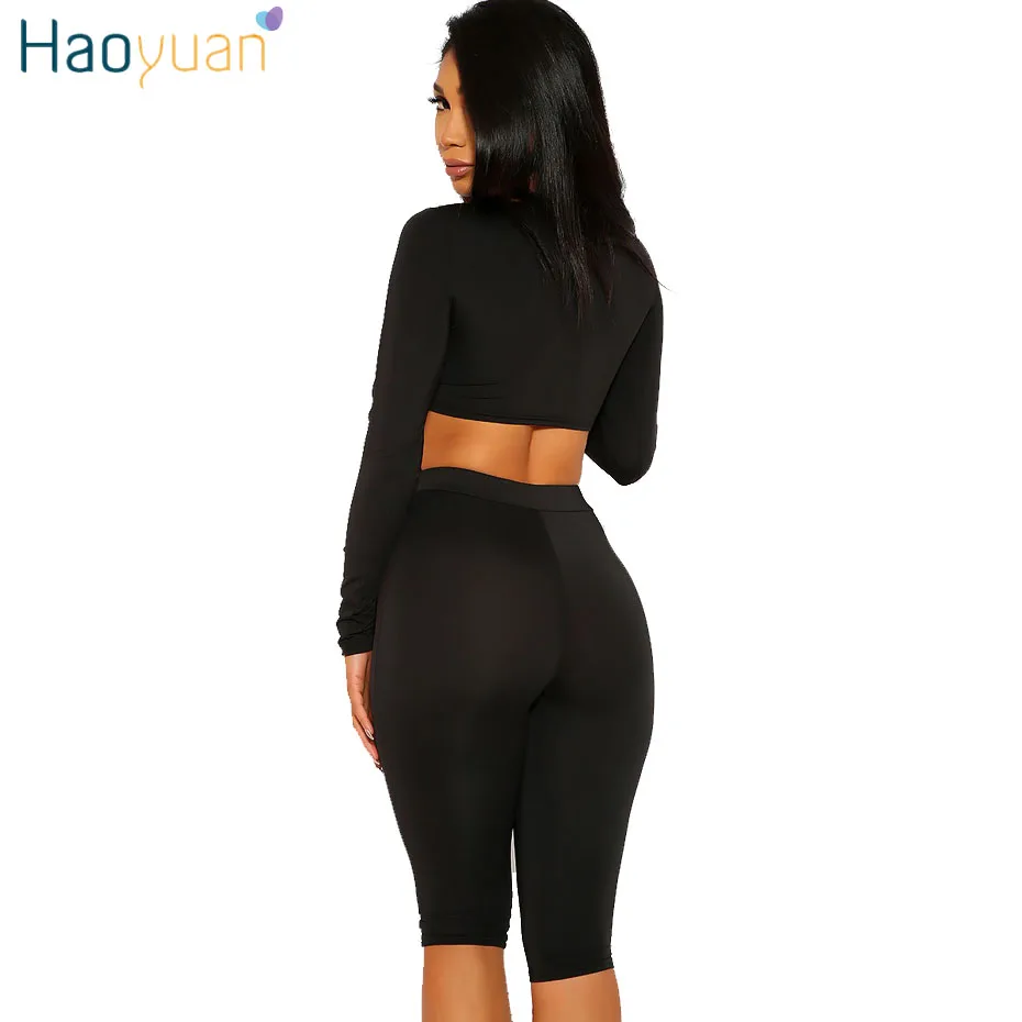 HAOYUAN комплект из двух предметов спортивный костюм женская одежда укороченный топ
