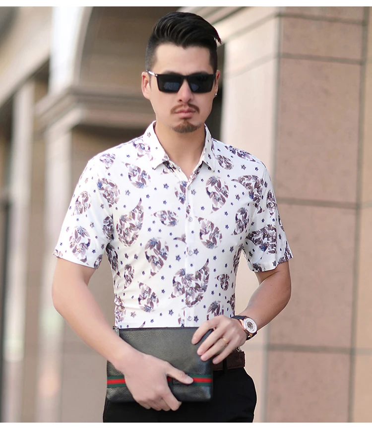 2019 мужская одежда летние рубашки с коротким рукавом цветочный принт Повседневная рубашка Homme хлопок модные рубашки Slim Fit плюс размер M-7XL