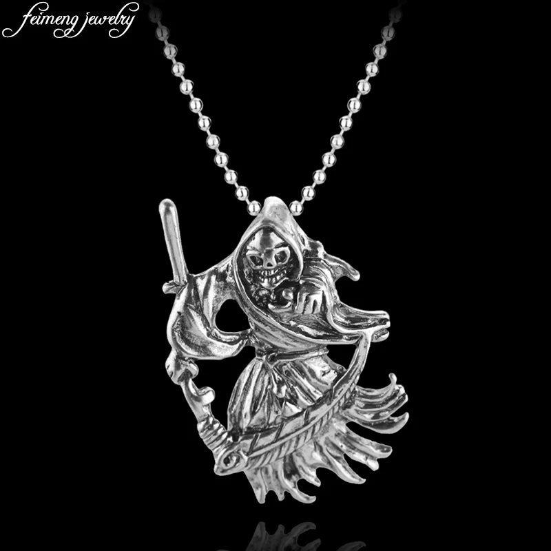 Devils Skeleton With Death Scythe Skeleton Necklace Cool Accessories Pendent Alloy Necklace Gift For Man Maxi Punk jewelry