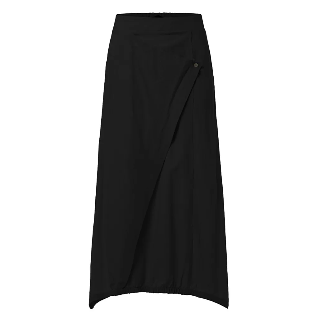 

Summer Skirts Women Ladies Fashion Elegant Solid Button Flared Skirt Solid Color Party beachCotton And Linen Wild Leisure Skirt