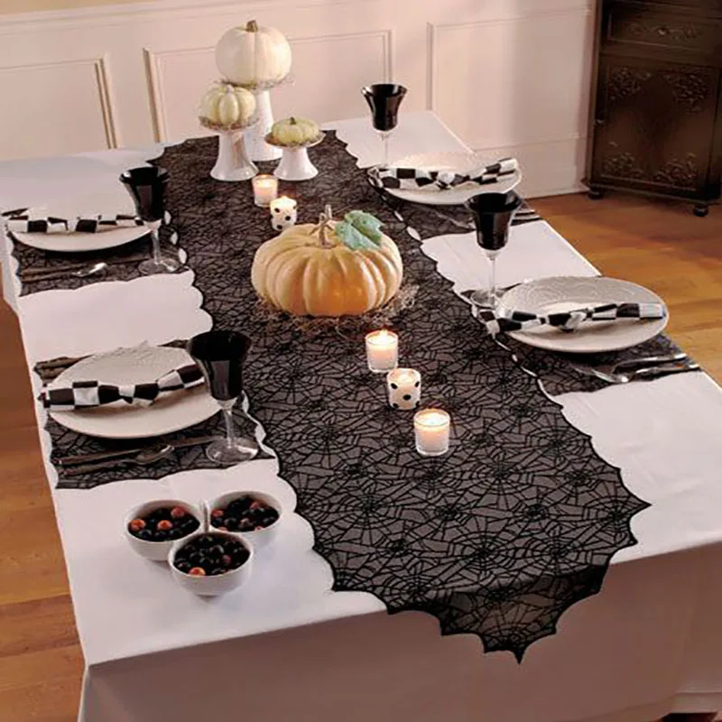 1pcs Halloween Decoration Tablecloths Black Lace Spiderweb Fireplace