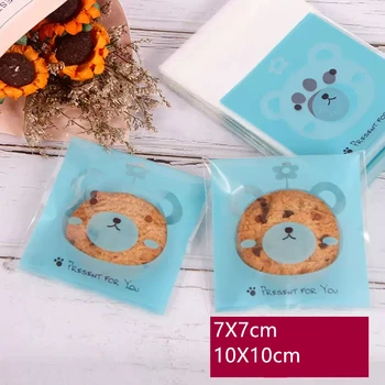

100 pcs/lot Blue Bear Plastic Bag Wedding Birthday Cookie Candy Gift Packaging Bags OPP Self Adhesive Bag