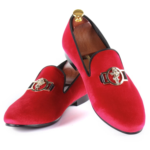 Harpelunde Buckle Men Wedding Shoes Red Velvet Dress Loafers Strap ...