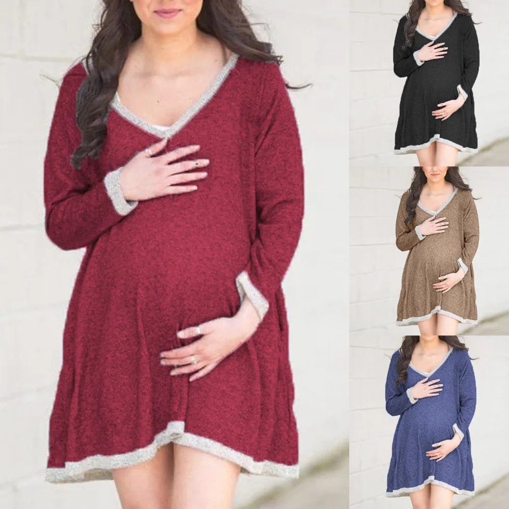 

Fashion Moms Pregnancy Maternity Clothes Maternity Tops Women's Long Sleeve Maternity Layered Nursing For Breastfeeding Dress