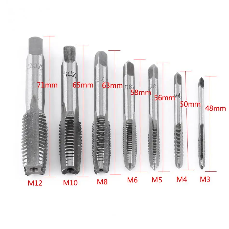 7 шт./компл. HSS M3/M4/M5/M6/M8/M10/M12 машина Спиральная точка прямой рифленый винт Резьба Метрическая вилка ручной кран дрель