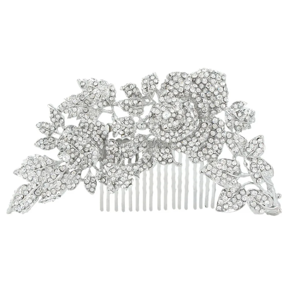 Bella Fashion Vintage Style Bridal Clear Flower Rose Rhinestone Hair Comb Austrian Crystal Wedding Accessories For