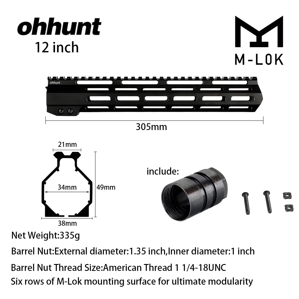 Оххант тактический AR15 свободный поплавок M-LOK Handguard 7 "9" 10 "12" 13,5 "15" 17 "ПИКАТИННИ с стальная муфта ствола для прицела