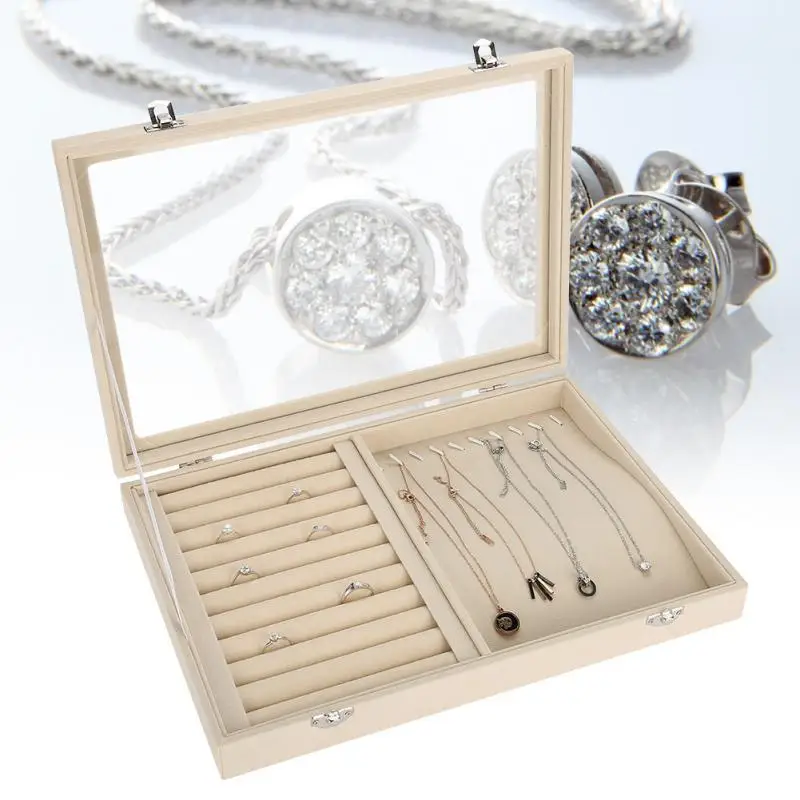 

Flannel Jewelry Storage Box Ring Bracelet Necklace Jewelry Tray Plate Show Case Display Box Fashion Jewelry Organize Case Casket