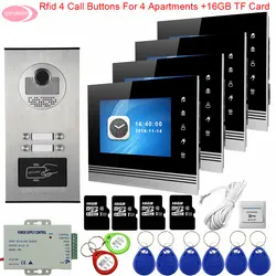 7 дюймов Цвет сенсорные кнопки видео домофон с Запись + 16GB TF карты доступа Управление видео домофон для видео для квартир Boorbell