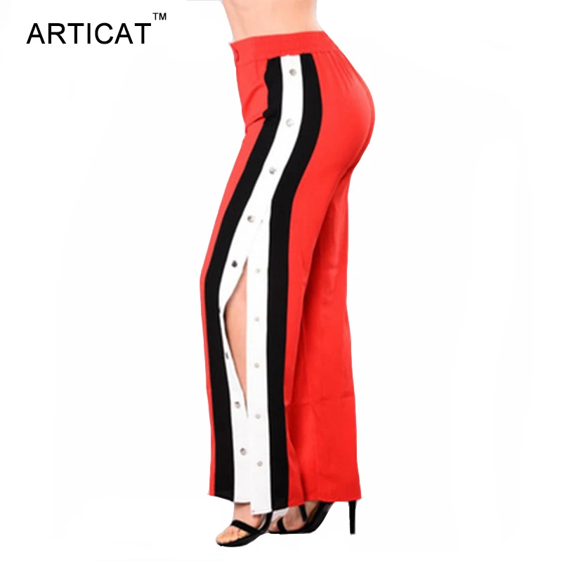 Cheerart Palazzo Pants Women Summer Striped Ankle Wide Leg