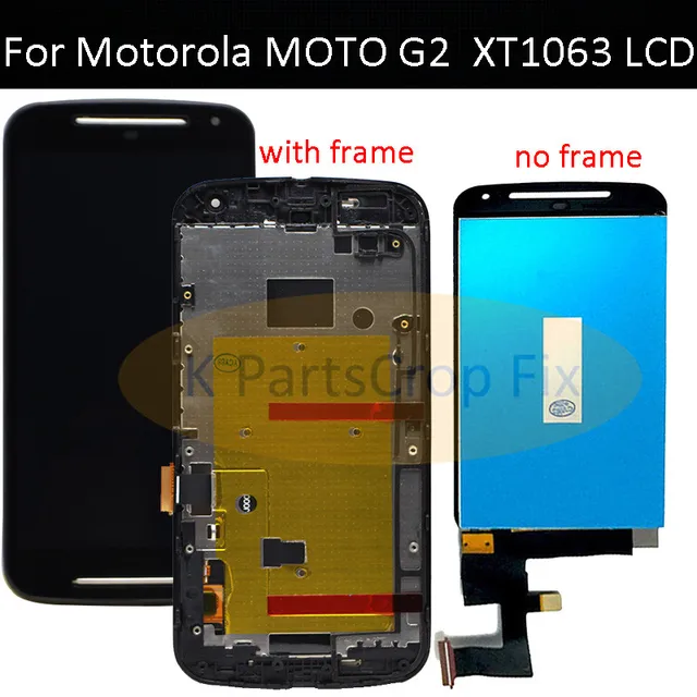 G2 lcd dla Motorola MOTO G2 LCD XT1063 XT1064 XT1068 XT1069 wyświetlacz ekran dotykowy Digitizer + rama Bezel zgromadzenie