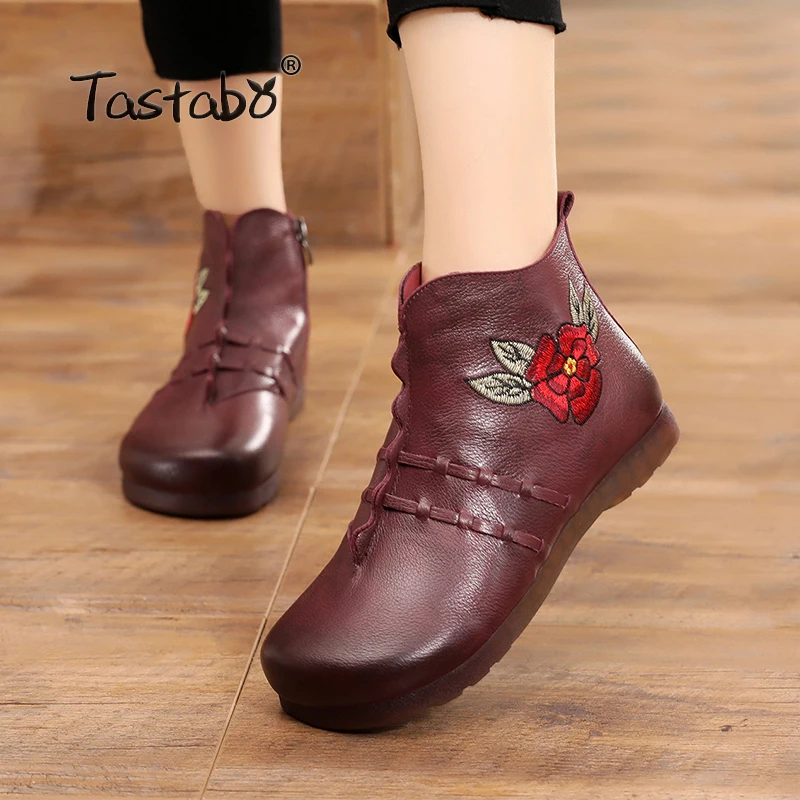 

Tastabo Ladies Boots Women Autumn Round Toe Retro Boots Handmade Ankle Boots for Women Fashion Soft Genuine Leather Shoes