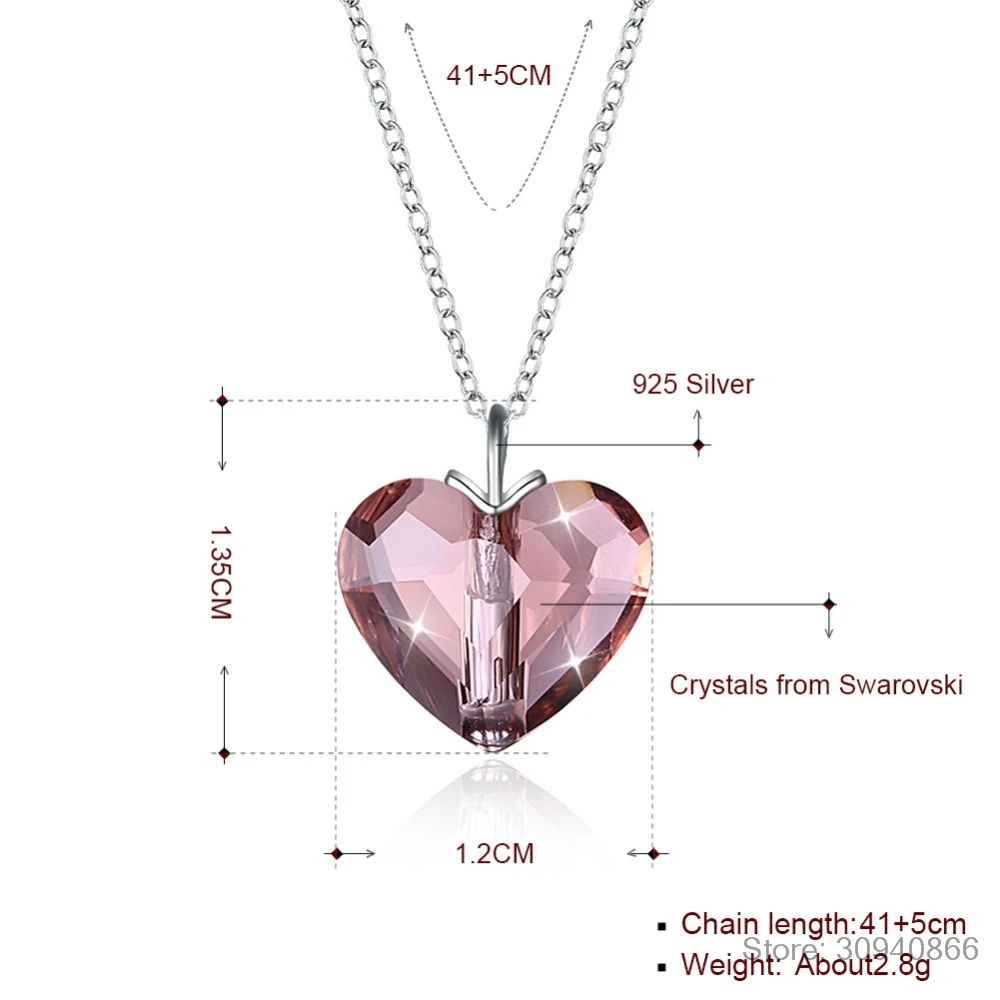 LEKANI кристаллы от Swarovski прекрасный кулон в виде красного сердца ожерелье для женщин Настоящее Серебро S925 ожерелье для влюбленных подарок на день Святого Валентина