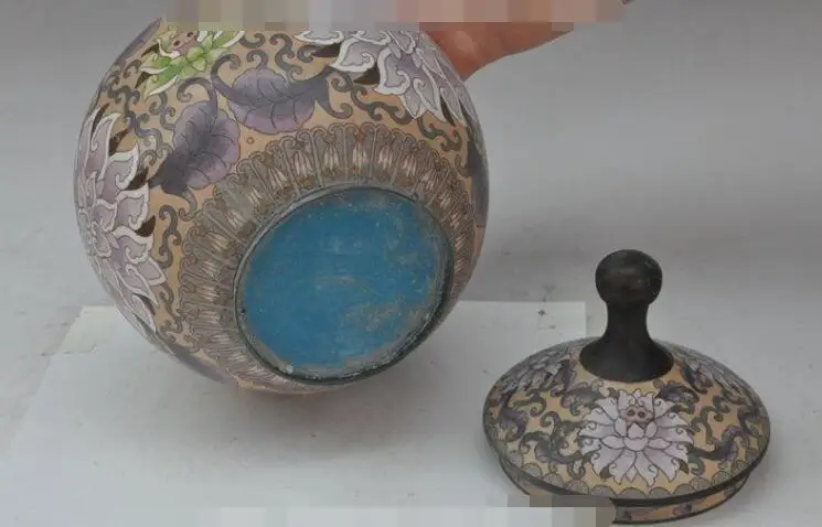 

S0788 10" china bronze Cloisonne Enamel lotus flower statue jar Tanks Crock pot bottle