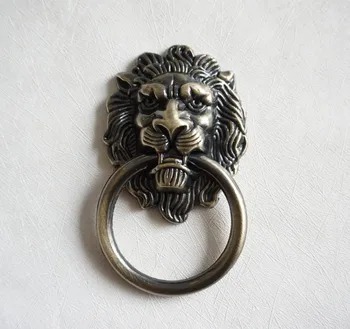 Large Lion Drawer Knobs Dresser Drop Pulls Rings / Antique Bronze Lion Head Door Handle Cabinet Handle furniture Hardware chinese antique copper small beast head knocker handle lion head handle door handle classical shop first