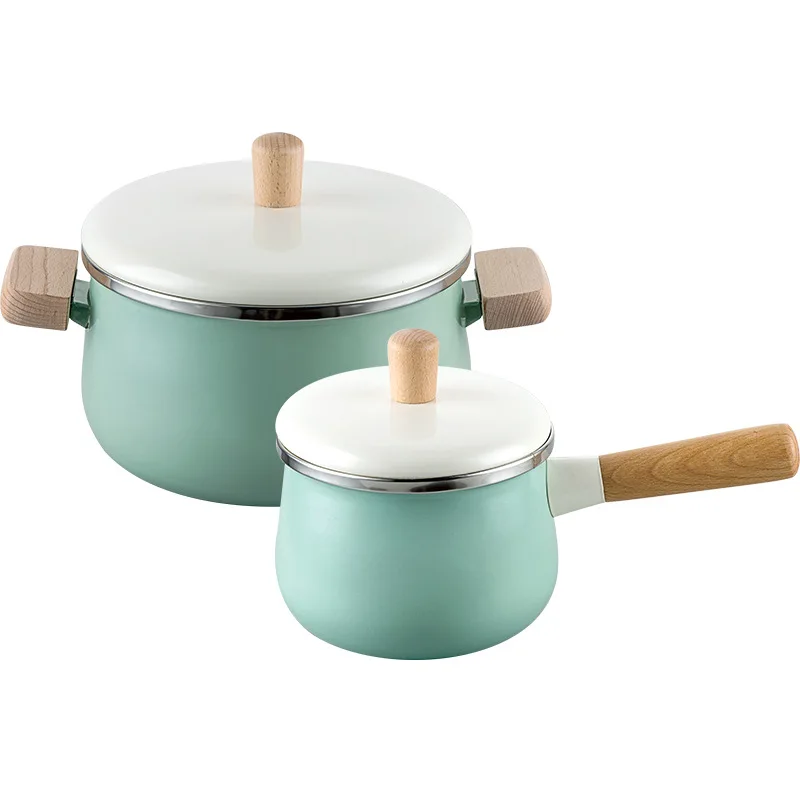 Saucepan Enamel Cooking Pot Induction Soup Pot with Lid Cream 8 L 