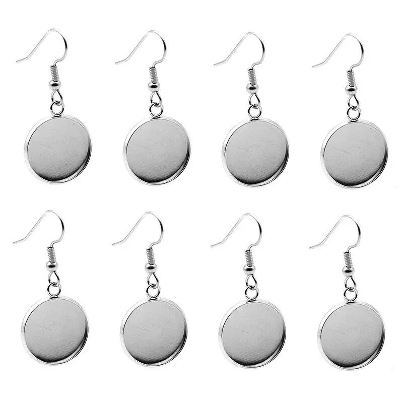 

50pcs Fit 6mm/8mm/10mm/12mm Stainless Steel Earring Wire Hooks with Blank Cabochon Settings DIY Jewelry For Women