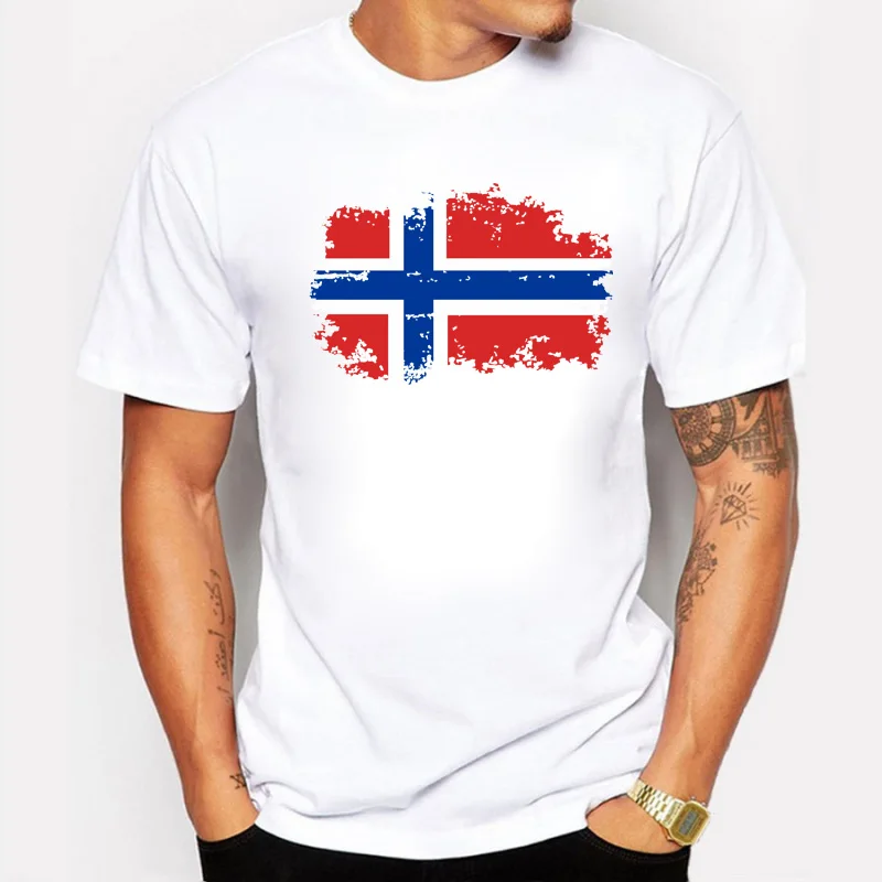 

BLWHSA Fashion European Norway National Flag Design T shirts For Men 100% Cotton Short Top & Tee Nostalgic Amazing T-shirt Men