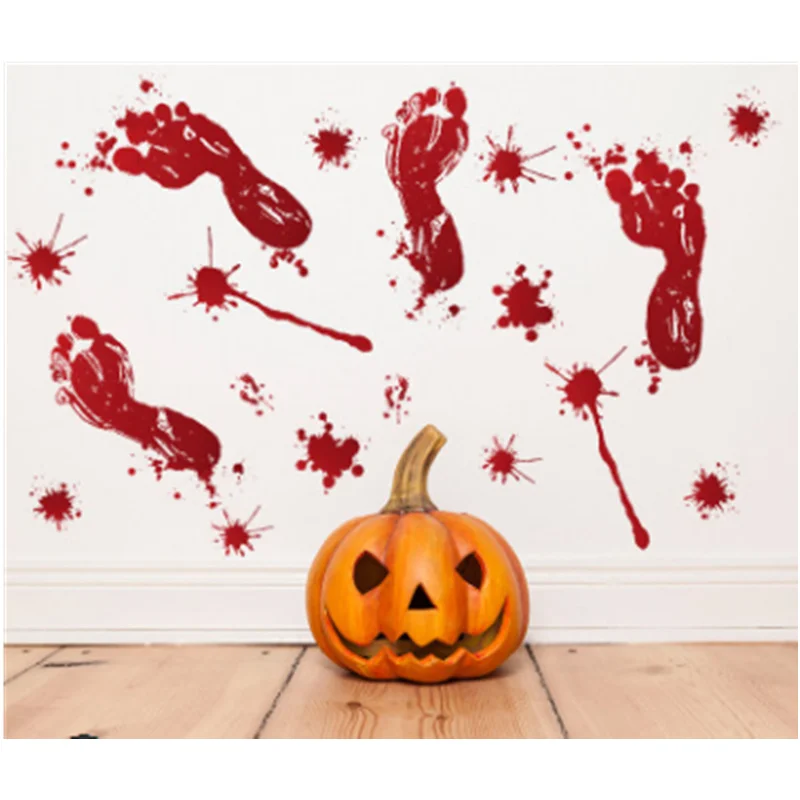 

DIY Halloween Window Wall Stickers Red Bloody Fingerprint Blooding Handprint Decals Waterproof Footprinted Wall Poster Stickers