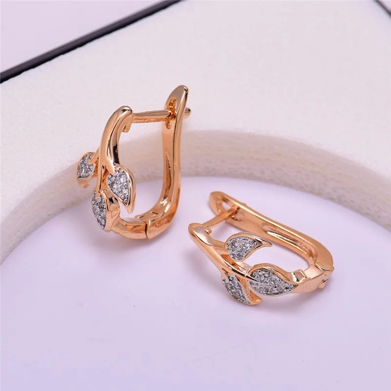 GULICX брендовые серьги-кольца с милыми листьями дерева для женщин, позолоченные серьги-кольца с кристаллами и кубическим цирконием, ювелирные изделия E256