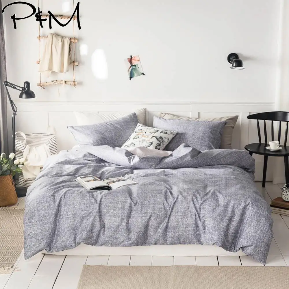 

2019 Preppy Light Grey Print Duvet Cover Set Flat Fitted Sheet Cotton Bedlinens Hypoallergenic Twin Queen King Bedlinens