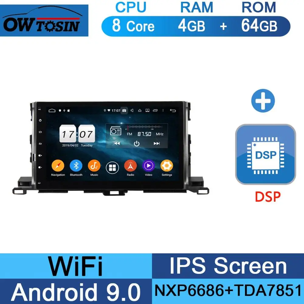 10," ips Android 9,0 8 ядерный 4G+ 64G Автомобильный мультимедийный плеер для Toyota Highlander gps Радио CarPlay Parrot - Цвет: 64G DSP