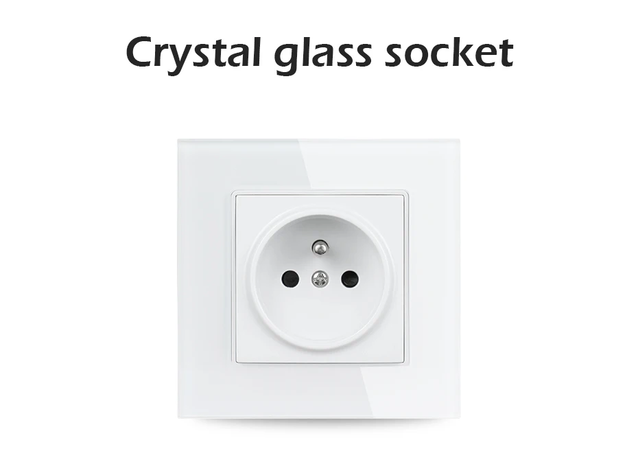 Minitiger Crystal Glass Panel Wall Power Socket Grounded 16A French Standard Electrical Outlet Black White Gold Grey Colorful