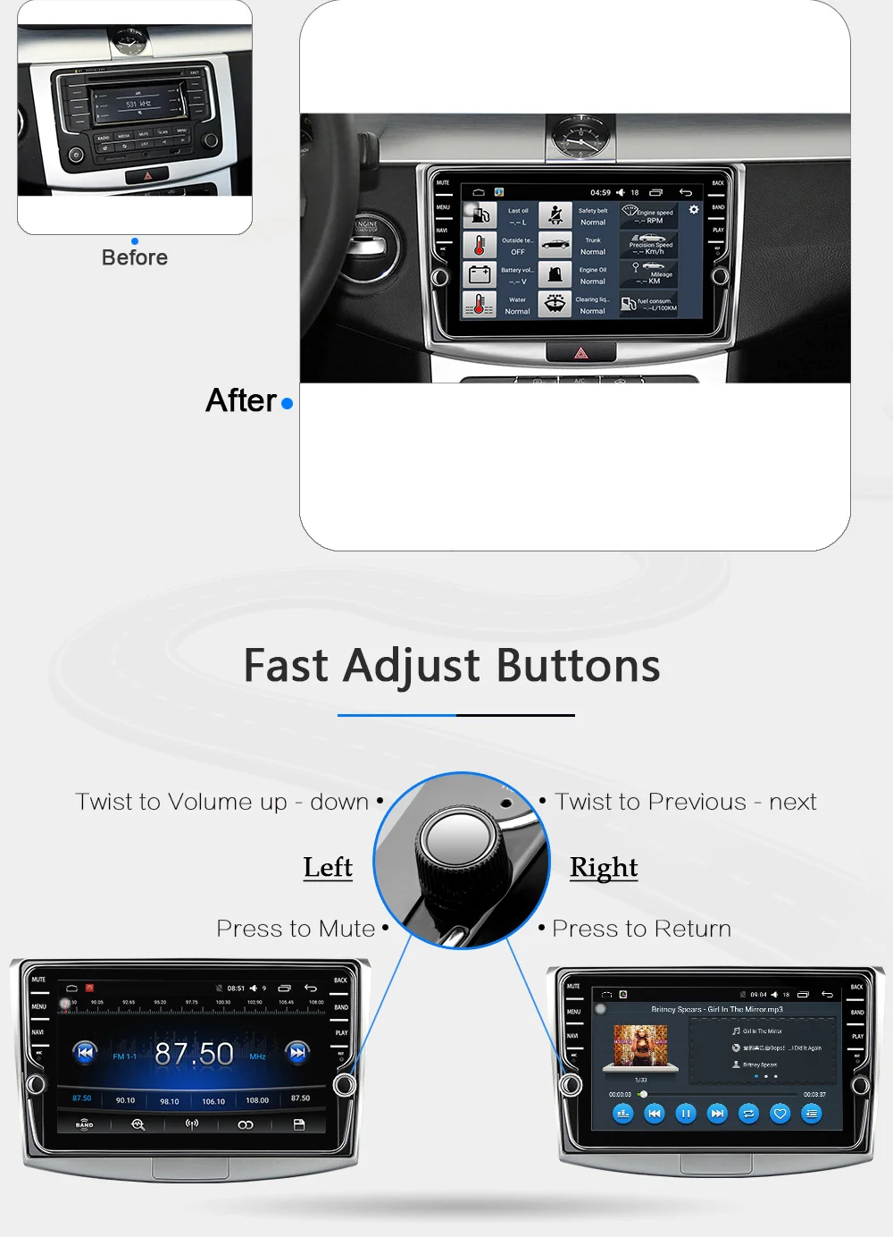Top Funrover 9" Two Din Car Multimedia Player Android 8.0 car dvd for Passat B6 B7 CC Magotan Tiguan Touran Jetta with gps radio rds 10