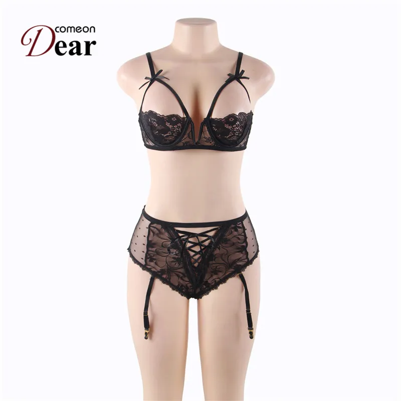 Comeondear Open Cup Bra Plus Size Erotic Lingerie Sets Lace Nightgowns Sexy Bra Panty Womans Lingerie And Exotic Sets RK80646