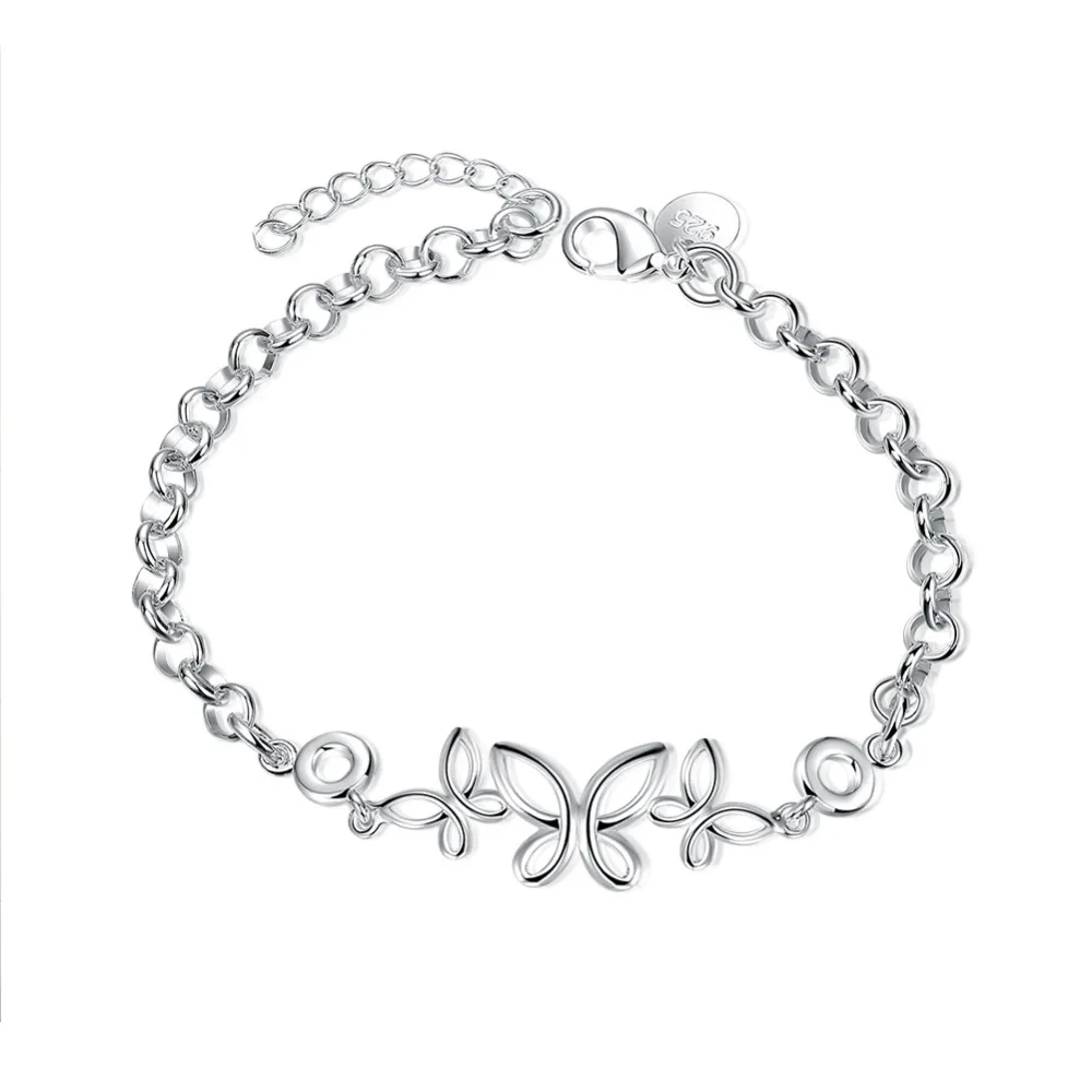 

Factory price top quality 925 silver &Stamped 925 Mini butterfly tag with chains Charms Links Bracelet Women wedding jewerly