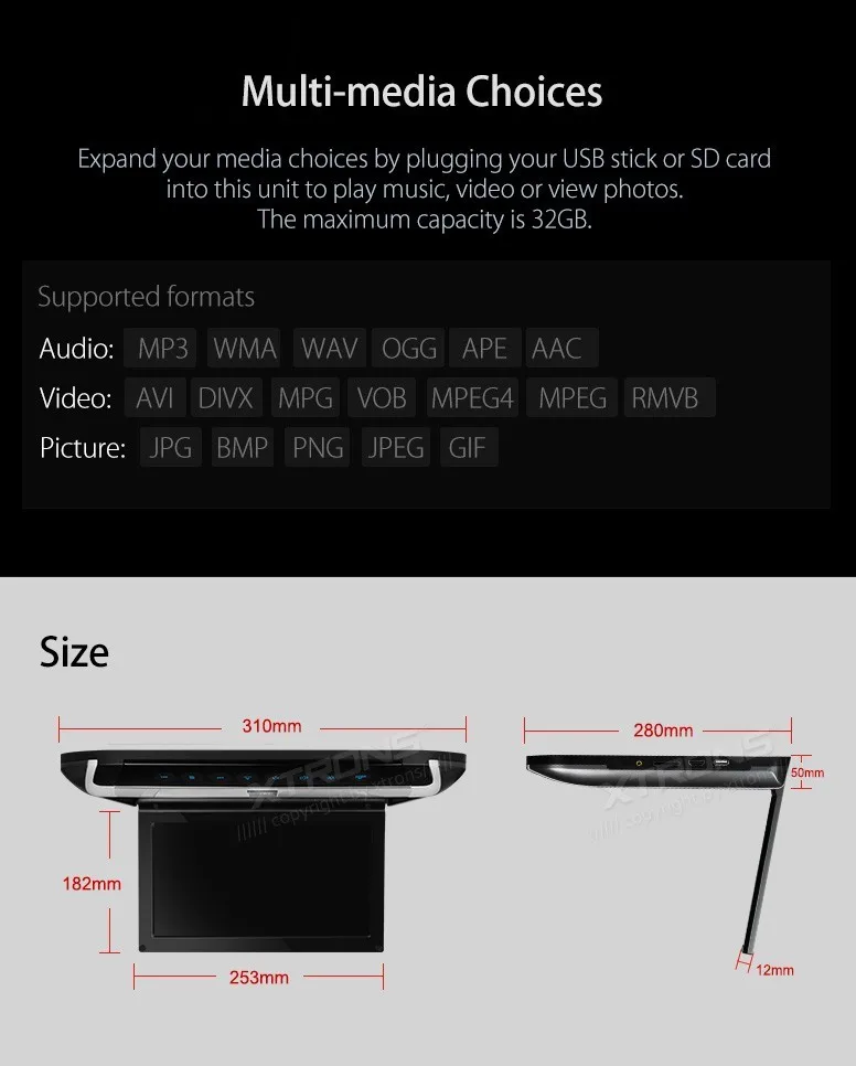 Sale 10" Flip Down Car DVD Car Roof DVD Roof Monitor Car DVD with 2 IR/FM Headphones & Built-in HDMI Port & Sleek/Elegant Touch Panel 14