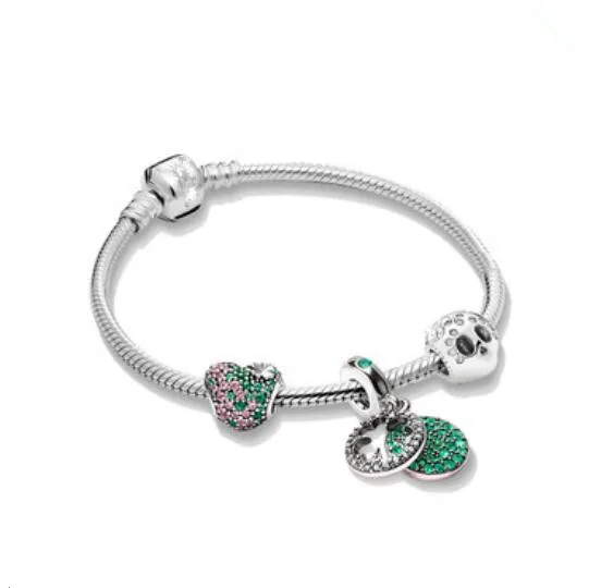 

Original 925 Sterling Silver Dazzling Clover Dangle Snake Chain Pandora Bracelet Bangle Fit Women Bead Charm Diy Jewelry