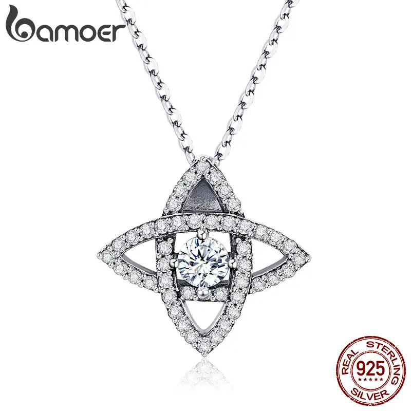 

BAMOER High Quality 925 Sterling Silver Sparkling Crystal Geometric Pendant Necklaces Women Sterling Silver Jewelry SCN261