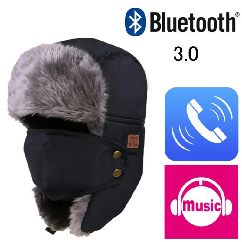 

Winter Hunting Cap Bluetooth 3.0 Hat Unisex Thicken Warm Faux Fur Trapper Hat Wireless Headset Smart Cap Outdoor Soft Cap