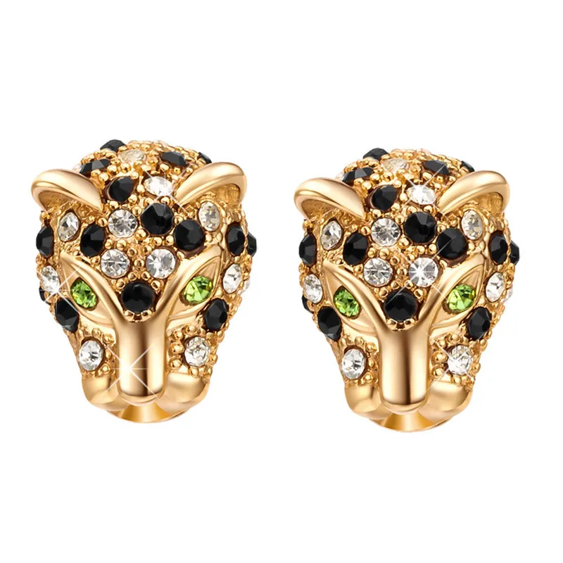 

Fashion Women Shining CZ Crystal Leopard Head Shaped Stud Earrings Punk Style Personality Animal Earrings Top Quality Jewelry