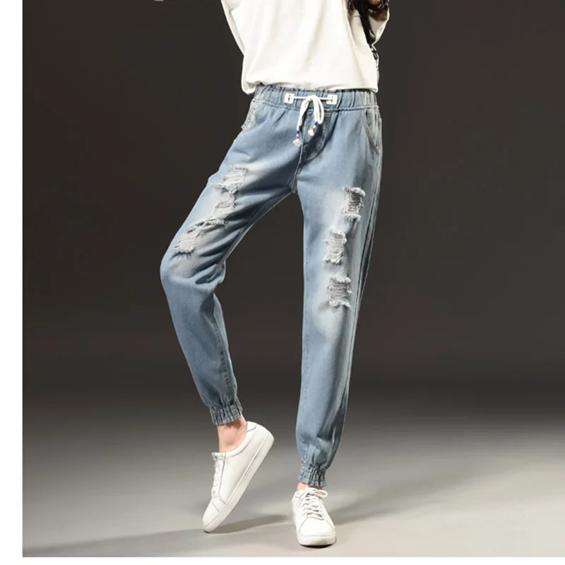 2017 Musim Semi Wanita Jeans Ripped Denim Celana Jogger Celana Robek Jeans  Fashion Lubang Kasual Elastis Pinggang Ditambah Ukuran Celana Jeans  Wanita|plus size fashion jeans|plus size jeanssize jeans - AliExpress