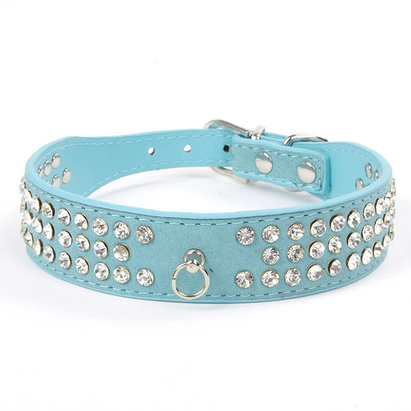 Buy PU Leather Dog Collar Rhinestone Collar Pet Accessories Personalized Pet
