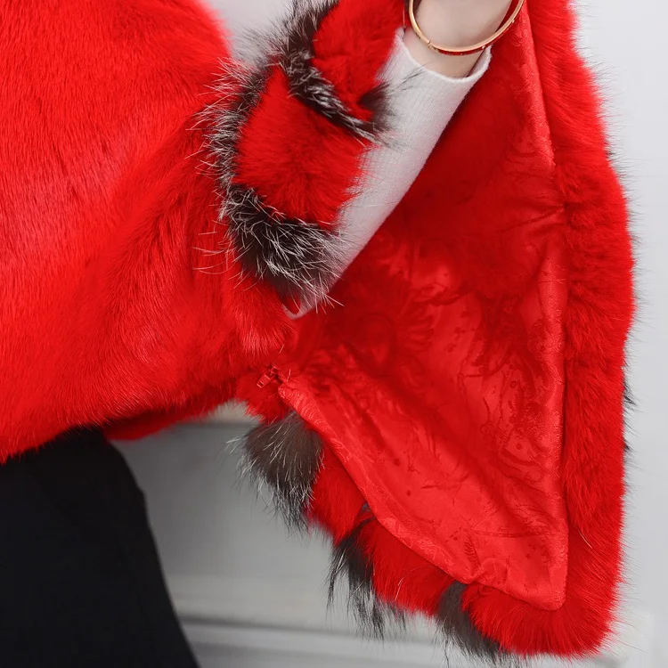 luxury brand genuine natural mink fur poncho coat (16)