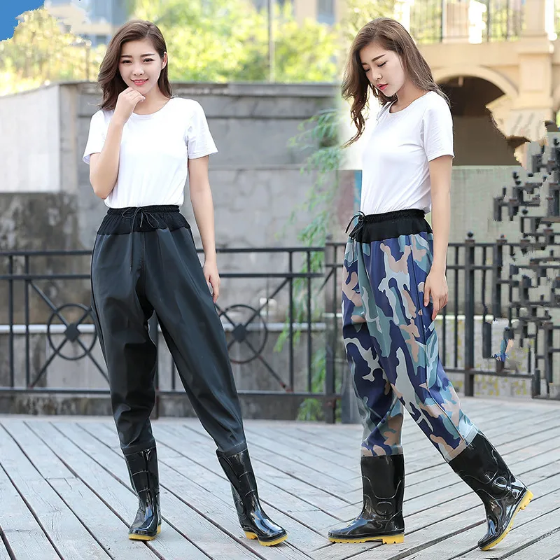 Women/men Waterproof Fishing Waist Wading Pants Non-slip Rubber Boots Men Women Wader Shoes Hunting Trousers