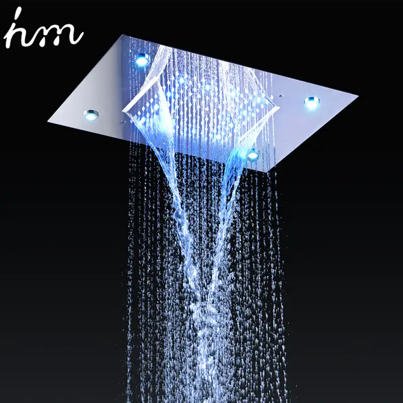 Detail Feedback Questions About Hm Shower System Double Waterfall Hm Shower System Double Waterfall Rainfall Large Ceiling Led Rain Head Recessed Automatic Color Change