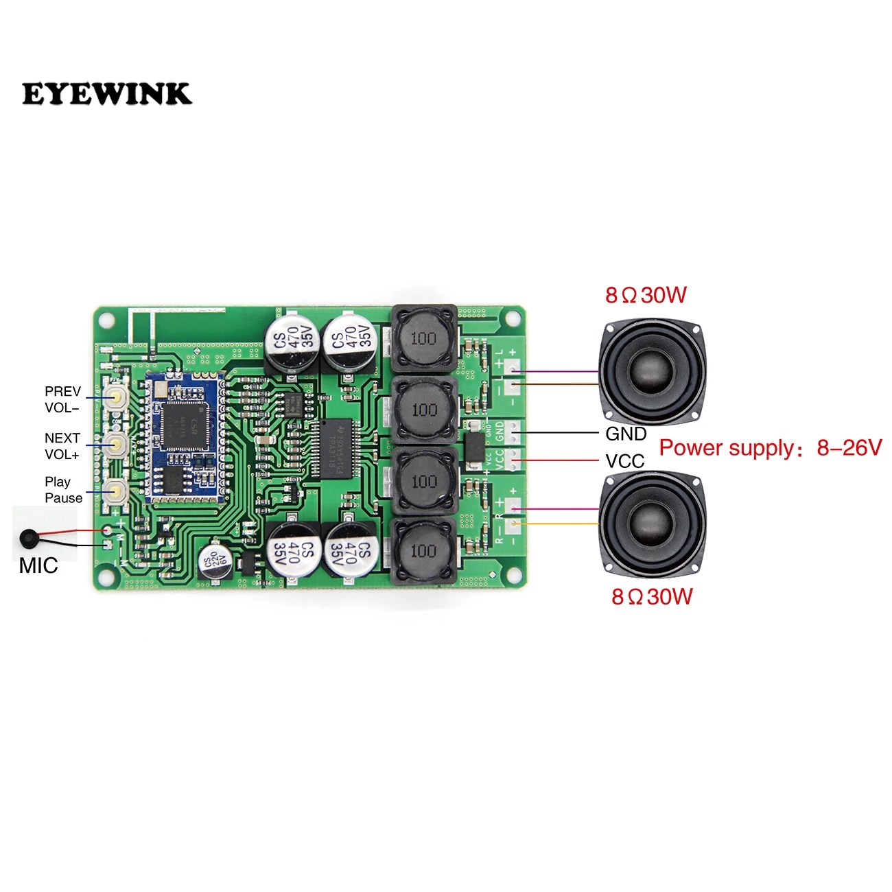 

CSRA64215/210 4 4.2 Bluetooth APTXLL low power TPA3118 power amplifier board 8 European 2x30W