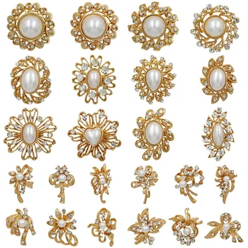 

WEIMANJINGDIAN Wholesale Lots Imitation Pearl Crystal Chunky Brooch Pin for DIY Wedding Bouquets or Wedding Invitation