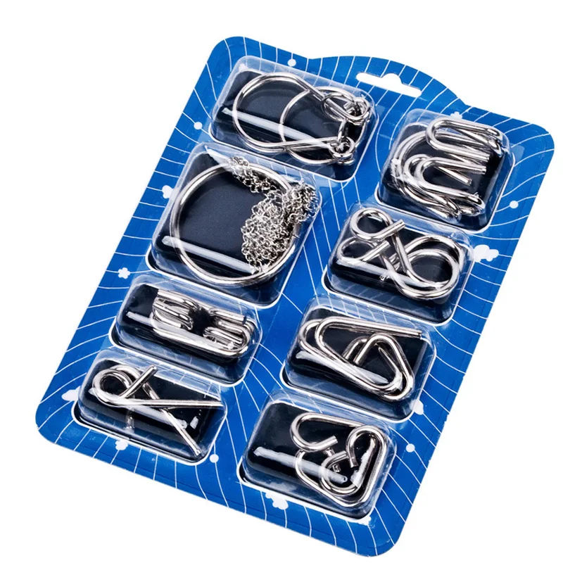  Montessori Materials 8 Pcs/Set Metal Wire Puzzle Iq Mind Brain Teaser Puzzles Game For Adults And K