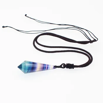 

Crystal original stone fluorite pendulum pendant necklace divination crystal 12 - faceted single - pointed crystal column